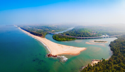 Fototapeta premium Galgibaga Beach aerial panoramic view in Goa, India