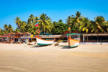 Boats at the Palolem Beach in Goa, India