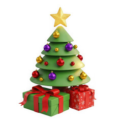 Naklejka premium Festive christmas tree with gifts isolated on transparent background