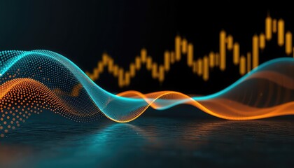 Abstract representation of financial market trends with glowing data streams