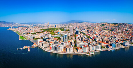 Izmir city centre aerial panoramic view in Turkey