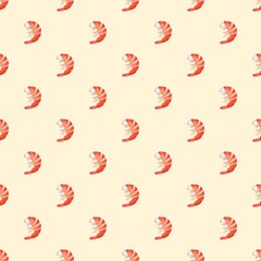 seamless pattern with unpeeled boiled shrimp on beige background for menu or culinary applications