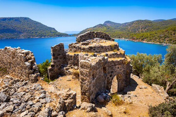 Greek church byzantine ruins at Gemiler or St. Nicholas Island in Turkey