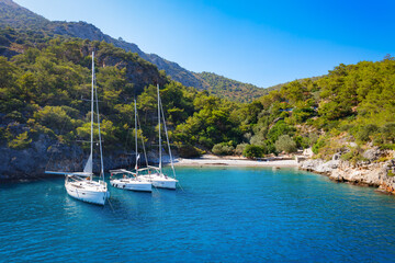Yachts at the Cold Water Bay near Oludeniz village, Fethiye district in Turkey
