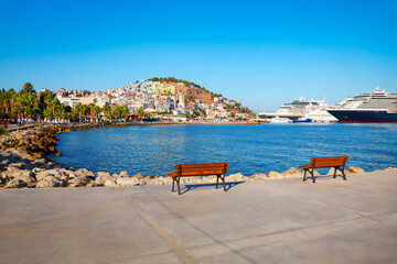 Kusadasi city seafront promenade in Aydin Province in Turkey