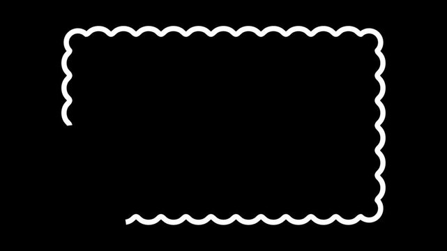 Geometric decorative frames or stickers in the shape of a rectangle with a wavy or zigzag edge graphic animation. Alpha channel. Transparent background motion