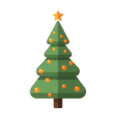 Fototapeta premium Green christmas tree with orange ornaments isolated on transparent background
