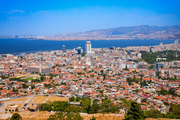 Izmir city centre aerial panoramic view in Turkey