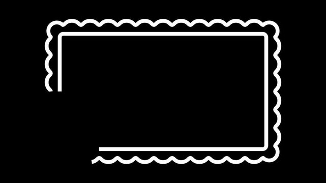 Geometric decorative frames or stickers in the shape of a rectangle with a wavy or zigzag edge graphic animation. Alpha channel. Transparent background motion