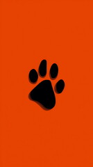 Black animal paw print centered on plain bright orange background
