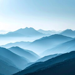 Fototapeta premium Misty Blue Mountain Range With Layered Peaks In Morning Light