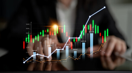 A dynamic image capturing financial analytics, showcasing growth trends through digital graphs and charts, emphasizing successful business strategies and data analysis. Scalp