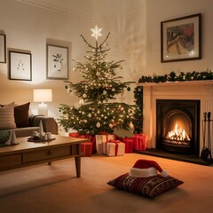 living room with christmas tree