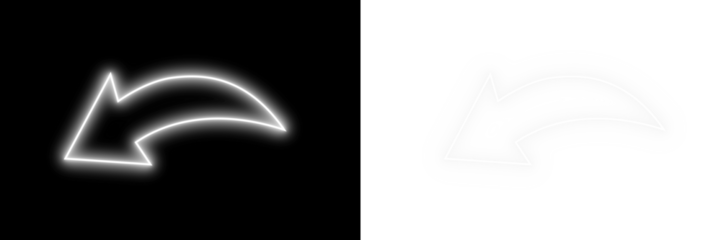 White glowing curved arrow pointer for clear direction and navigation guidance on transparent background