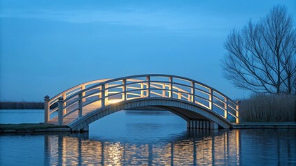Wooden Bridge Over Calm Water at Dusk