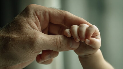Baby hand holding father's finger 