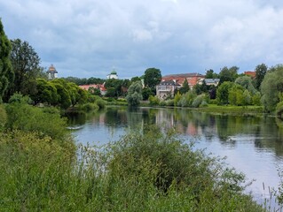 Pskov, Russia, July 6, 2025. Park on the bank of the Pskov River.