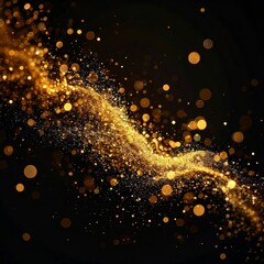 Fototapeta premium Abstract Golden Glittering Particles Wave Flowing Through Dark Black Background