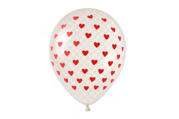 White transparent balloon showing red hearts pattern
