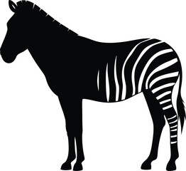 Fototapeta premium Full black silhouette of a zebra standing in profile showing clear and iconic stripe patterns