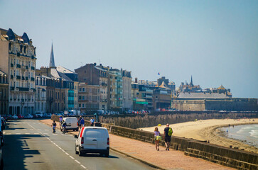 Beautiful street of old town Saint-Malo, Bretagne, France