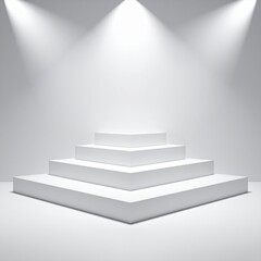 Obraz premium Empty White Stage Podium With Spotlights Above In A Minimalist Studio