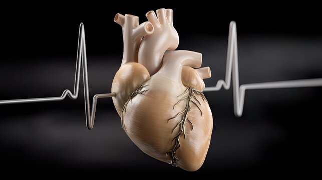 3d render of a human heart with pulse line displayed against a dark background illustrating a medical concept of heart function and vitality - Powered by Adobe