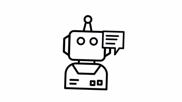 Chatbot AI Assistant Line Icon: Robot with Speech Bubble for Digital Communication & Customer Service