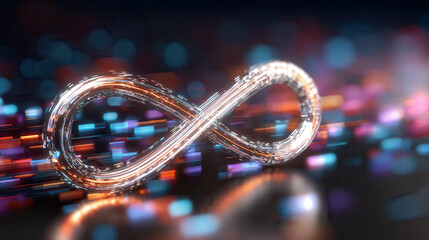 Glowing infinity symbol with abstract digital background