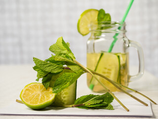 Healthy cucumber mint and lime refreshing detox drink 