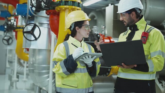 Execution of a preventive maintenance inspection on the high-volume coolant pipelines of the massive industrial HVAC installation.