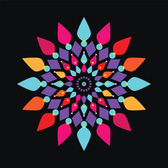 Colorful Mandala Design on Black Background