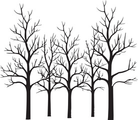 Bare winter tree silhouettes forming a natural forest line for seasonal artwork and design projects