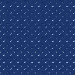 Small flowers pattern doodle shapes motif continuous classic blue background. Modern floral fabric design textile swatch ladies dress, men's shirt all over print block.