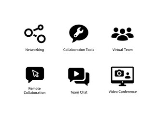 Networking Collaboration Tools Virtual Team Remote Collaboration Team Chat Video Icon Set