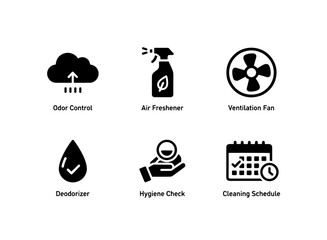 Odor Control Air Freshener Ventilation Fan Deodorizer Hygiene Check Cleaning Schedule Icon Set