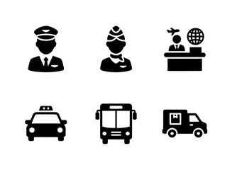 Pilot Flight Attendant Travel Agent Taxi Driver Bus Driver Delivery Person Minimal Icon Set