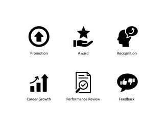 Promotion Award Recognition Career Growth Performance Review Feedback Minimal Icon Set