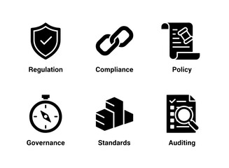 Regulation Compliance Policy Governance Standards Auditing Simple Minimal Black Fill Icon Set