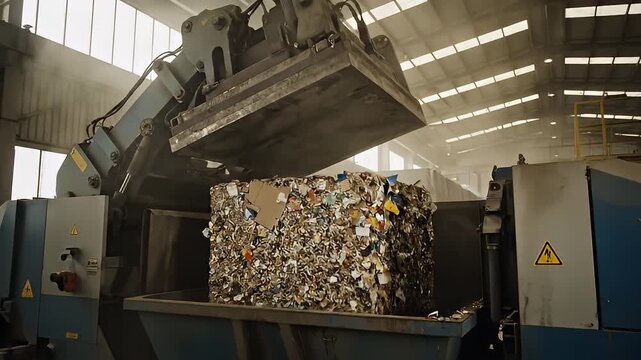 Industrial Recycling Machine Compacting Paper Waste in Factory