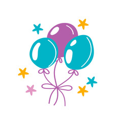 Colorful Balloons with Stars Illustration – Cute Festive Design for Kids Birthday and Party Invitations