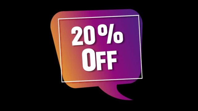 Discount Speech Bubble: A vibrant speech bubble announces a 20% OFF sale, enticing customers with an irresistible offer. The gradient of colors and a sleek design draw attention.