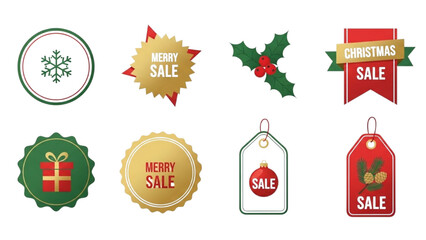 Vibrant Set of Holiday Season Sale Labels and Badges Featuring Festive Elements and Winter Themes