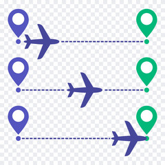 Airplane trajectory. Vector illustration of route, travel, and navigation.