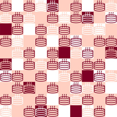 Abstract seamless background with a pattern of cakes and squares.