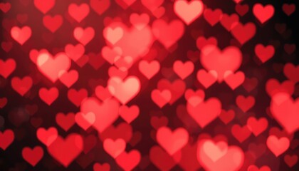 A tapestry of luminous hearts scattered across a rich, deep crimson background