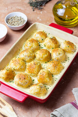 Chicken meatballs in a creamy sauce. Italian cuisine. Recipe.