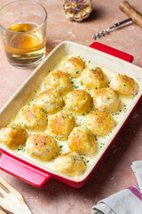 Chicken meatballs in a creamy sauce. Italian cuisine. Recipe.