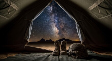 Stargazing from a Tent - A Serene Night Under the Milky Way.