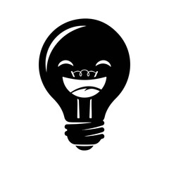 Cartoon light bulb character smiling silhouette, vector art